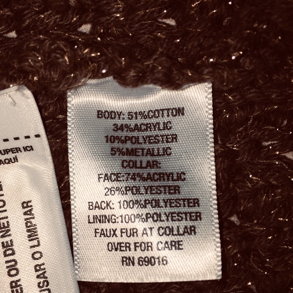 Shrug Poncho Faux Fur Sweater w Gold Thread - Picture 6 of 8